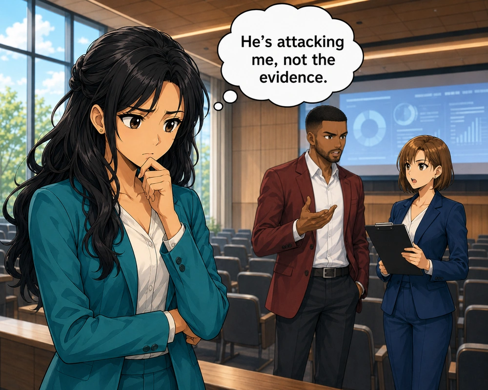 Leila recognizes that he is attacking her instead of addressing the evidence.