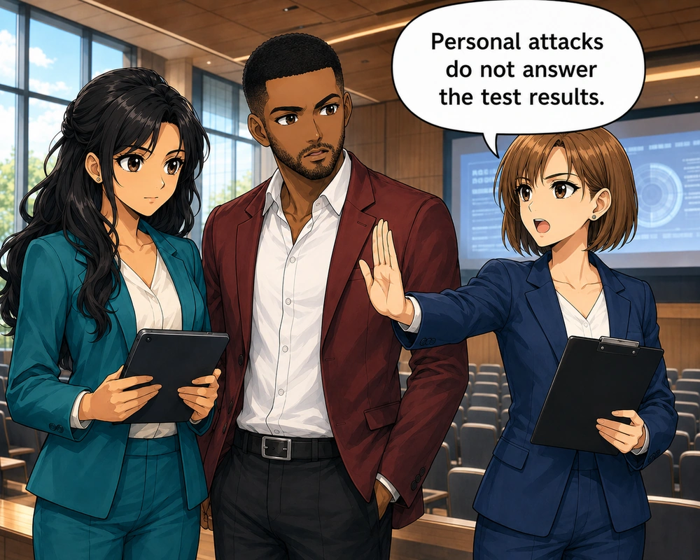 The team concludes that personal attacks do not answer the test results.