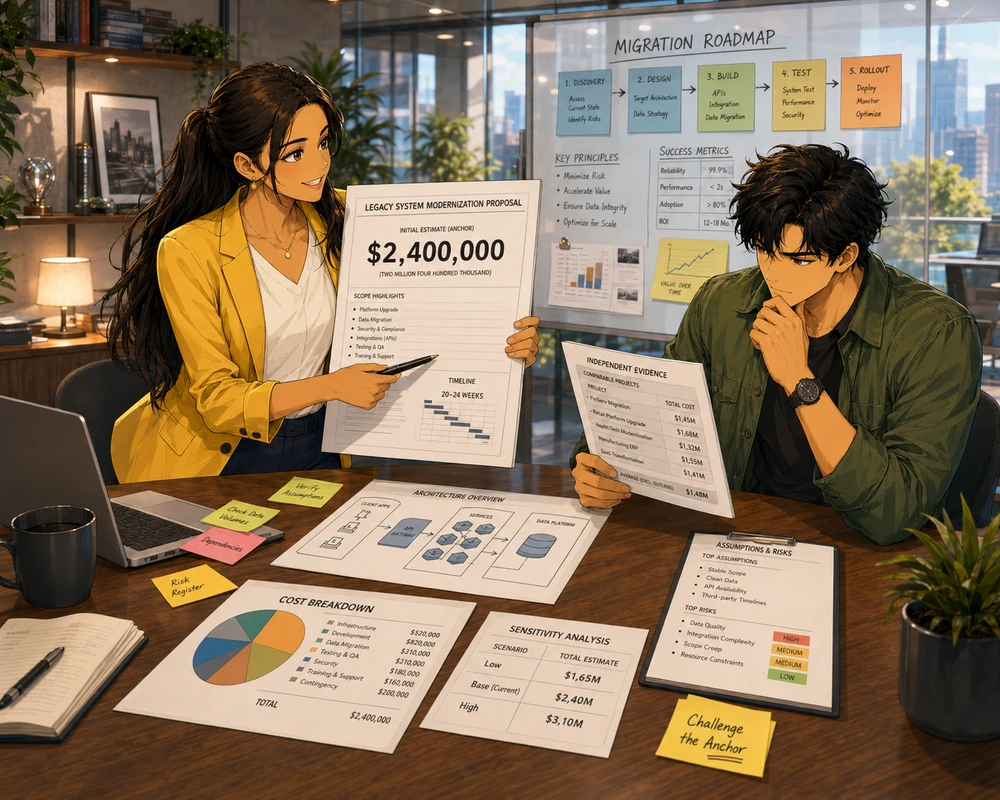 Manga scene illustrating The First Modernization Estimate Frames the Whole Plan.