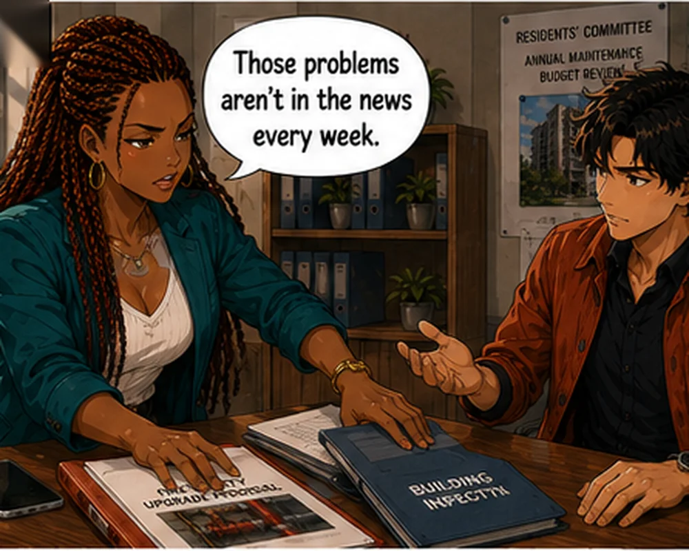 The woman dismisses the report and says, “Those problems aren’t in the news every week.”