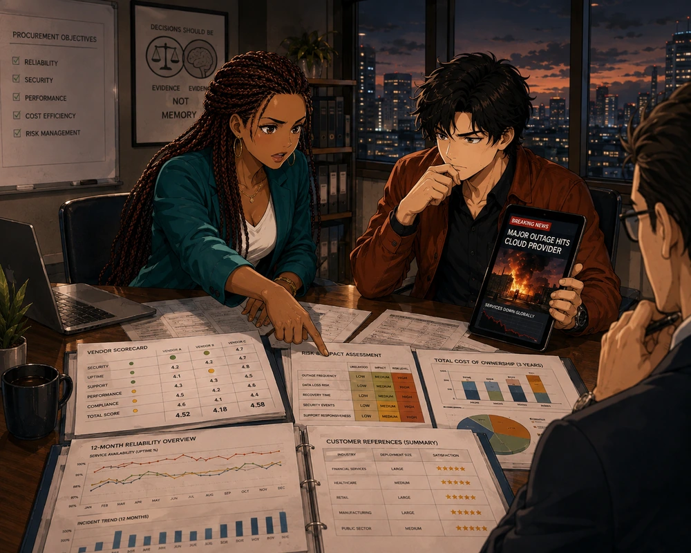 Manga scene illustrating A Famous Outage Overshadows Years of Reliability.