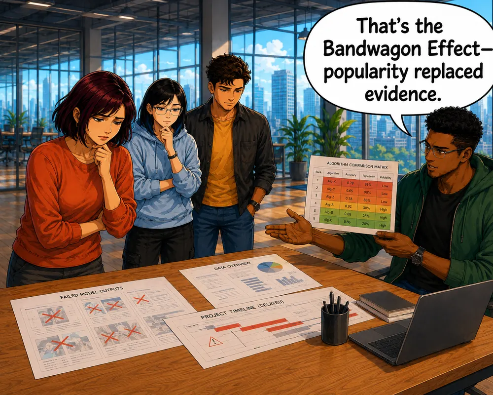 The team identifies the bandwagon effect: popularity replaced evidence.