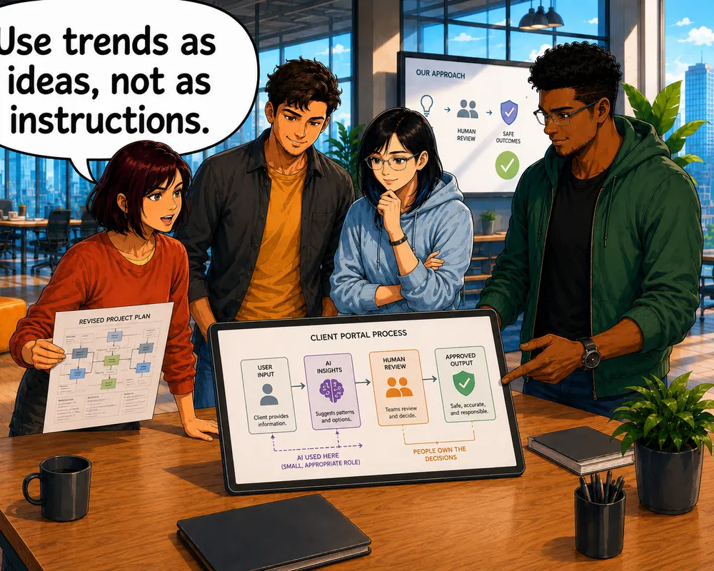The team adopts a rule to use trends as ideas rather than instructions.