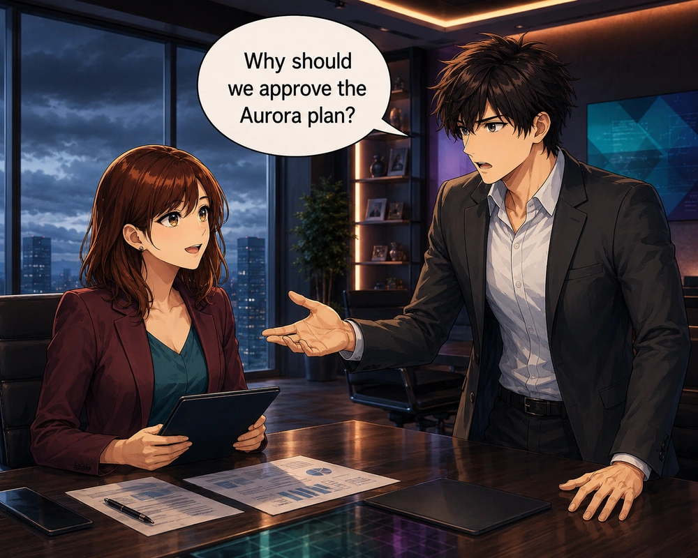 A man asks why the team should approve the proposed Aurora plan.