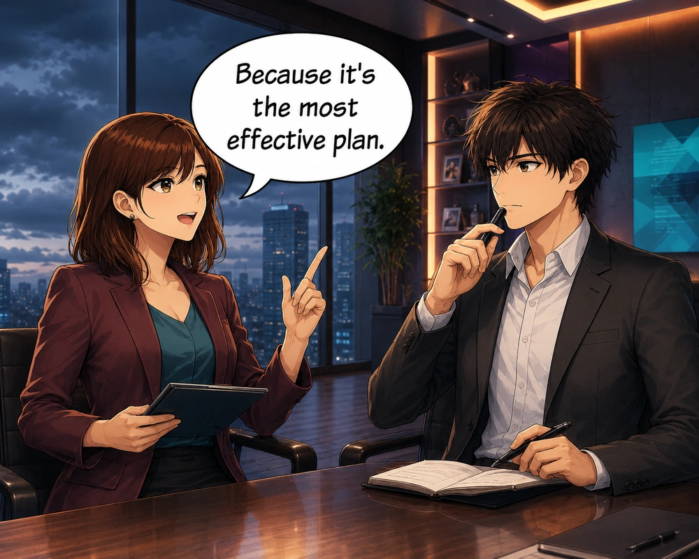 The woman answers that they should approve it because it is the most effective plan.