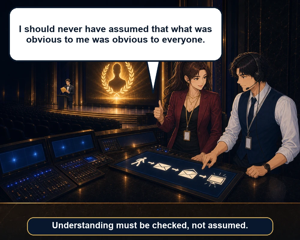 After a successful rehearsal, the director reflects that she should not have assumed what was obvious to her was obvious to everyone.