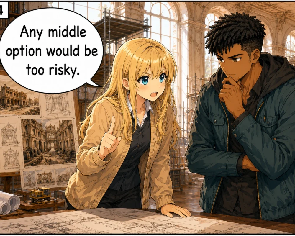 He dismisses every middle option as too risky.