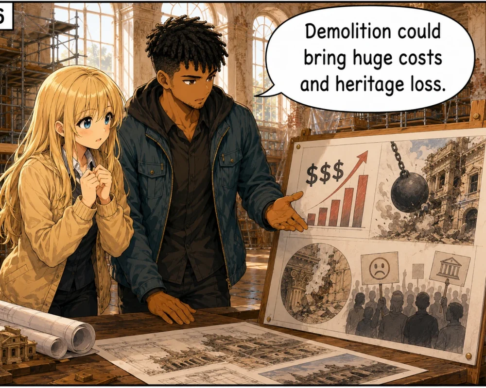 They compare the major cost and heritage loss that demolition would cause.