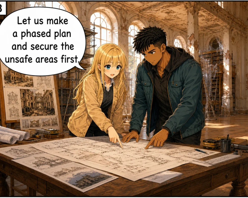 The planners create a phased plan that secures the unsafe areas first.