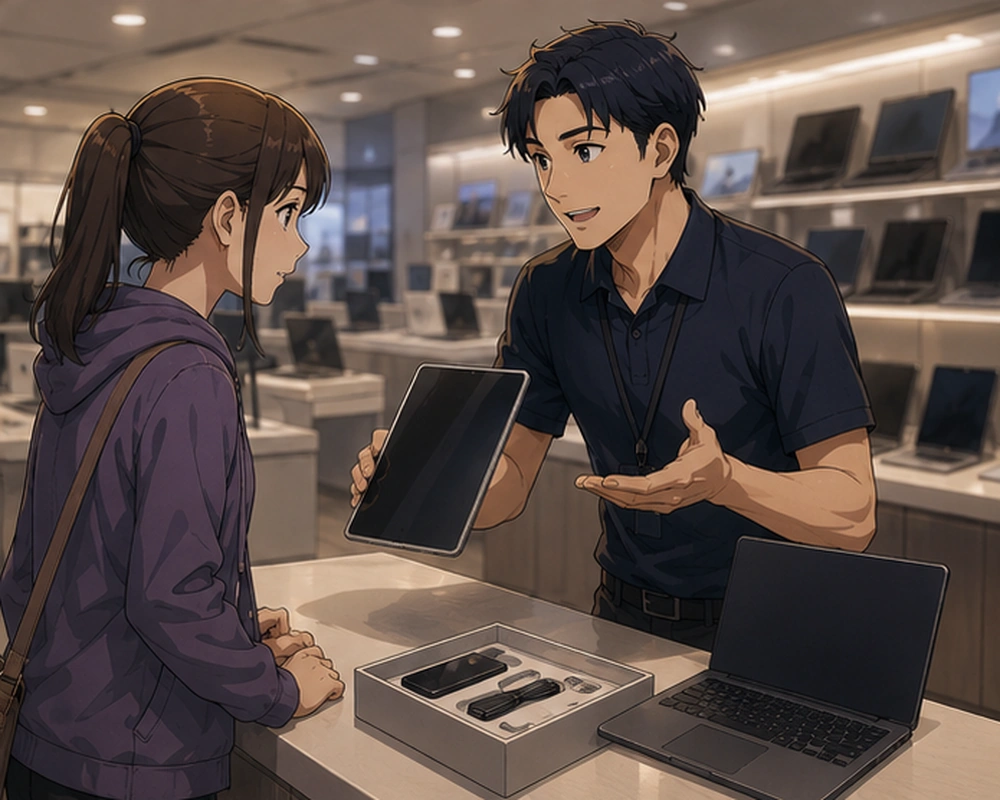 Fear Appeal — While buying a device, Clara is offered an expensive protection plan.