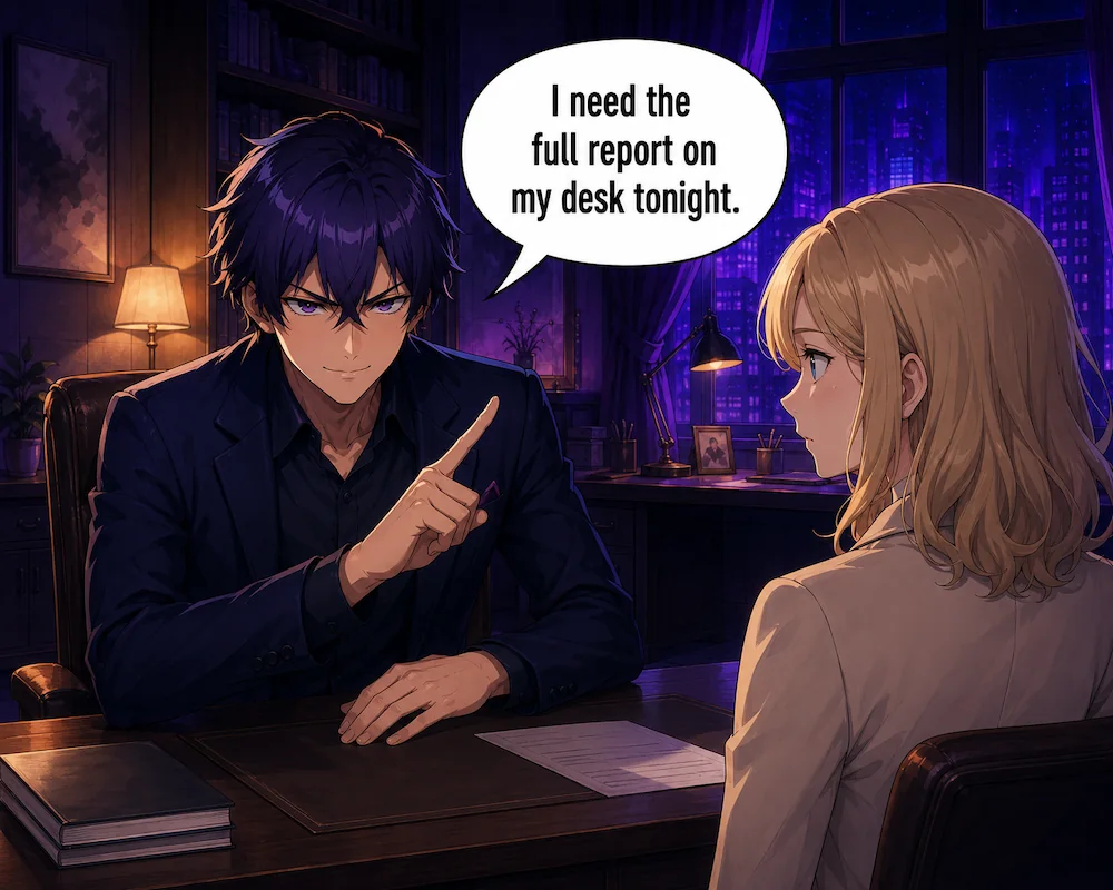 A manager demands, ‘I need the full report on my desk tonight.’
