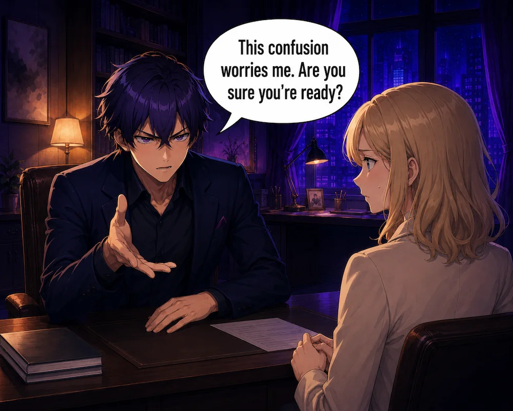 The manager adds, ‘This confusion worries me. Are you sure you’re ready?’