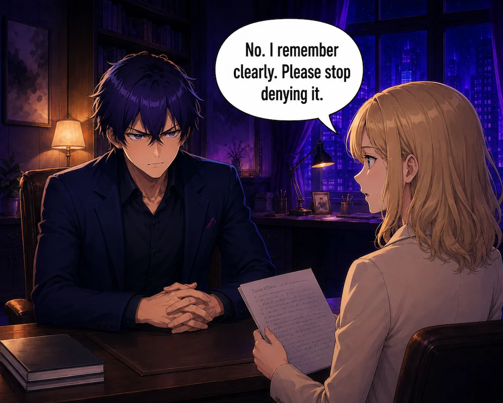 The employee responds, ‘No. I remember clearly. Please stop denying it.’