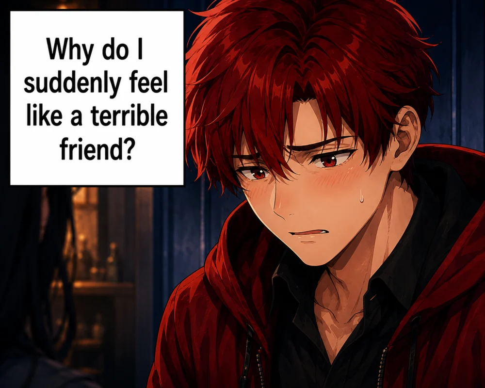 The man thinks, ‘Why do I suddenly feel like a terrible friend?’