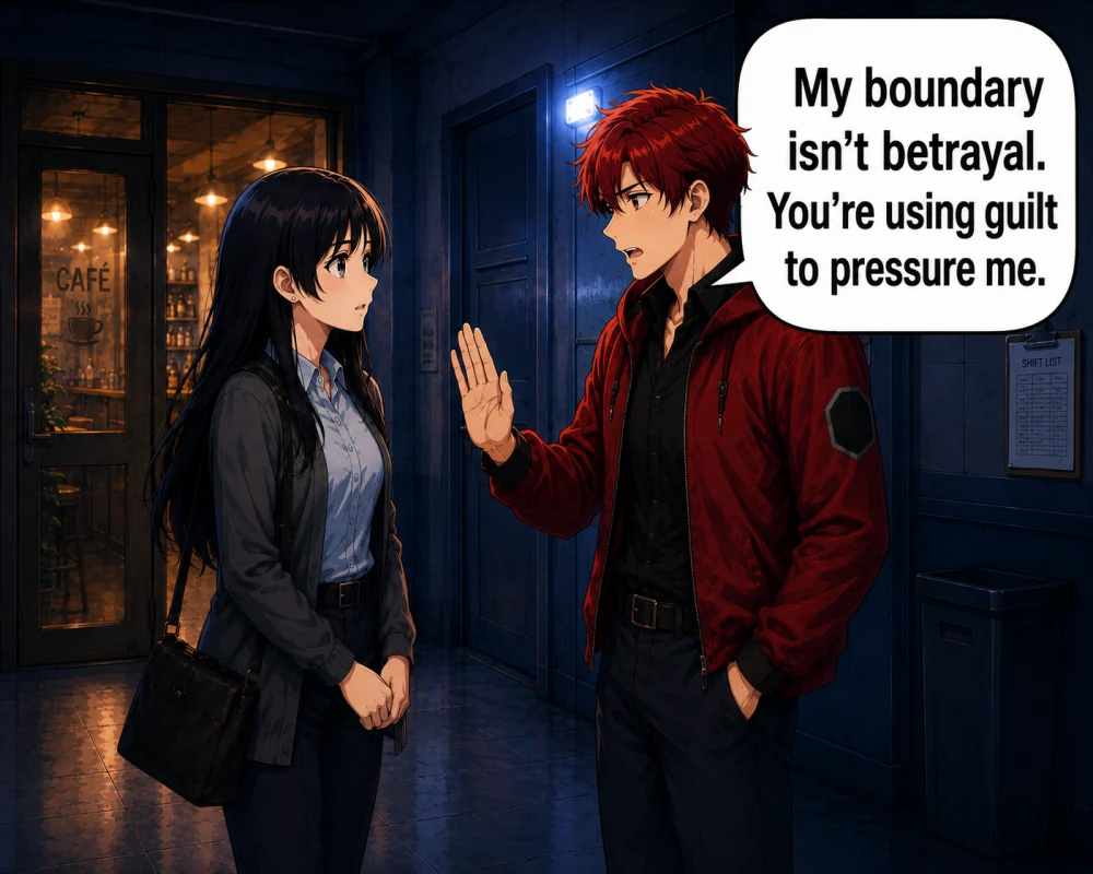 The man sets a boundary: ‘My boundary isn’t betrayal. You’re using guilt to pressure me.’