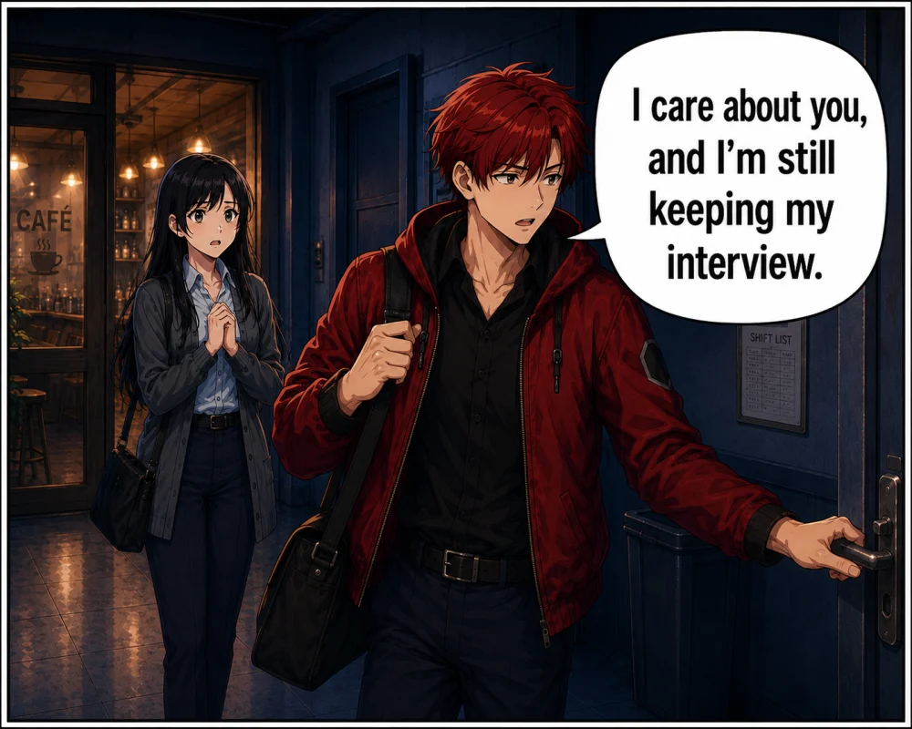 The man leaves and says, ‘I care about you, and I’m still keeping my interview.’