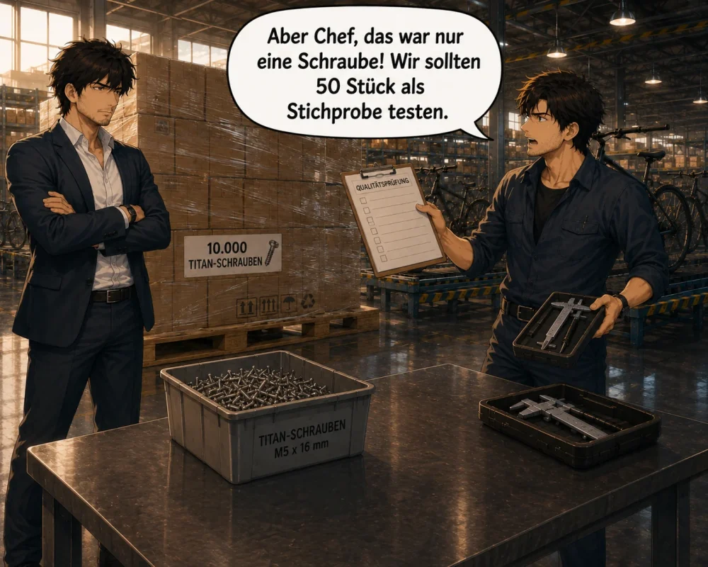 The employee cautions that they should test a sample of fifty screws before judging the shipment.