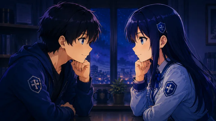 Two students copying each other's pose