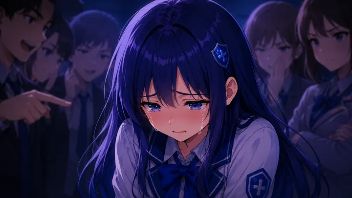 A distressed student being mocked by a group