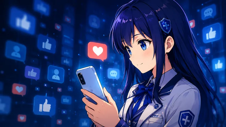 A student looking at social media reactions on a phone