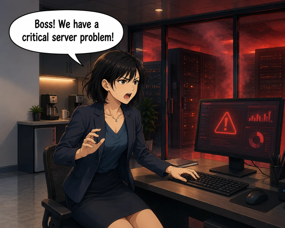 An employee alerts her manager to a critical server problem.