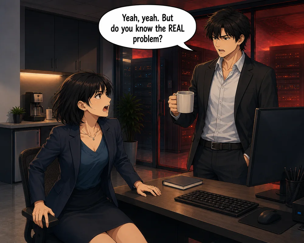The manager dismisses the warning and asks whether she knows the real problem.