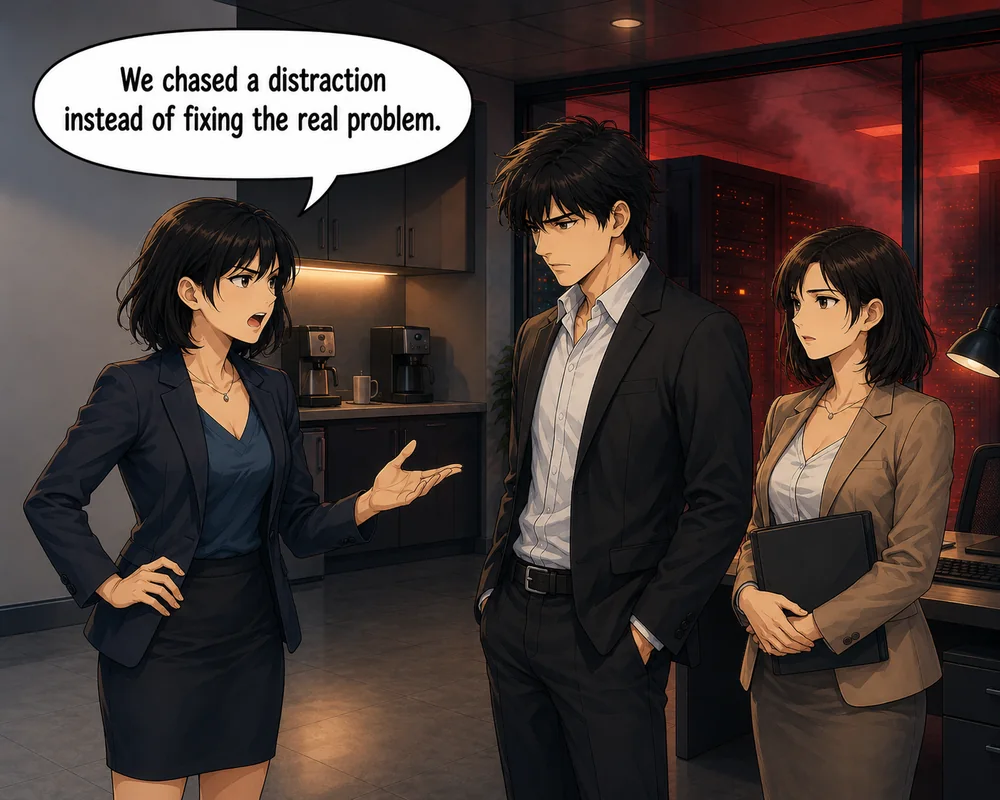 The employee explains that they chased a distraction instead of fixing the real problem.