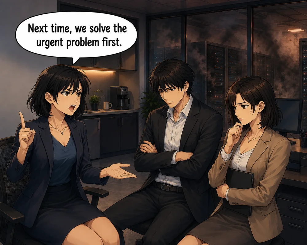 The team agrees to solve the urgent issue first next time.