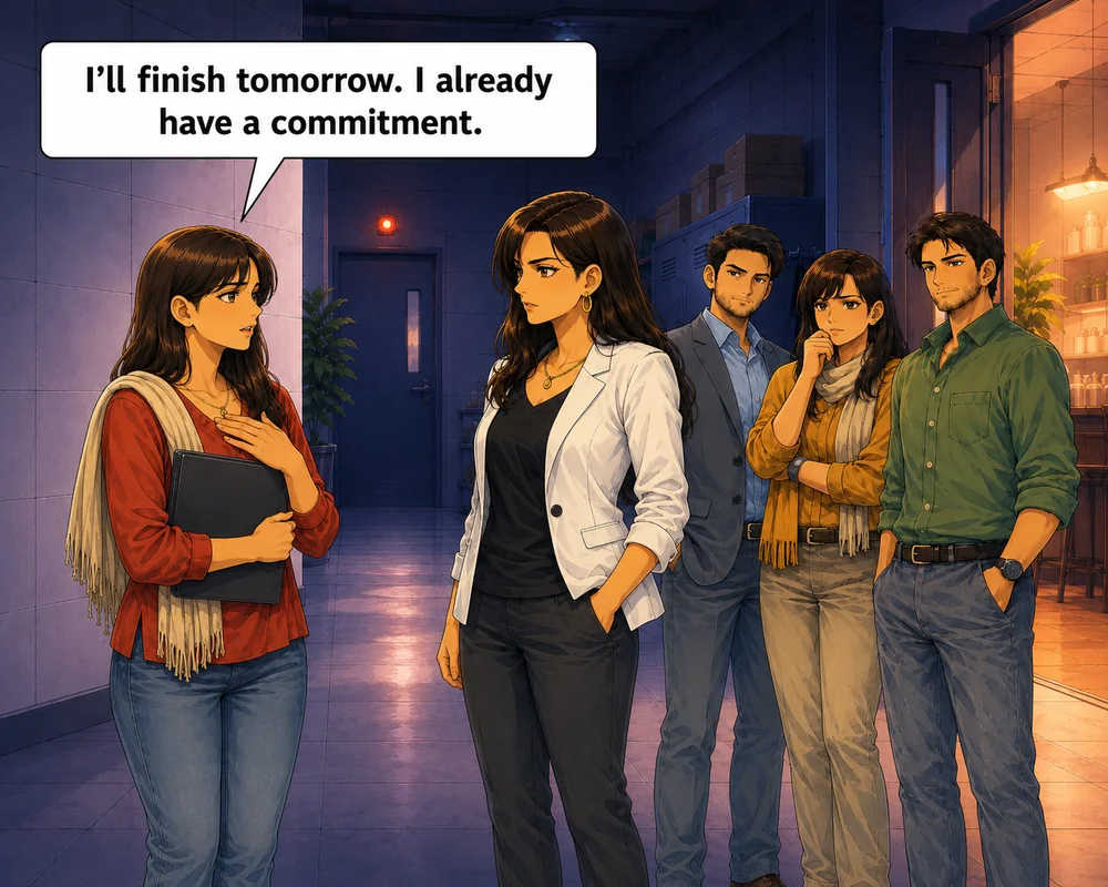 The group uses the woman’s supposed inadequacy to pressure her into accepting the changed plan.