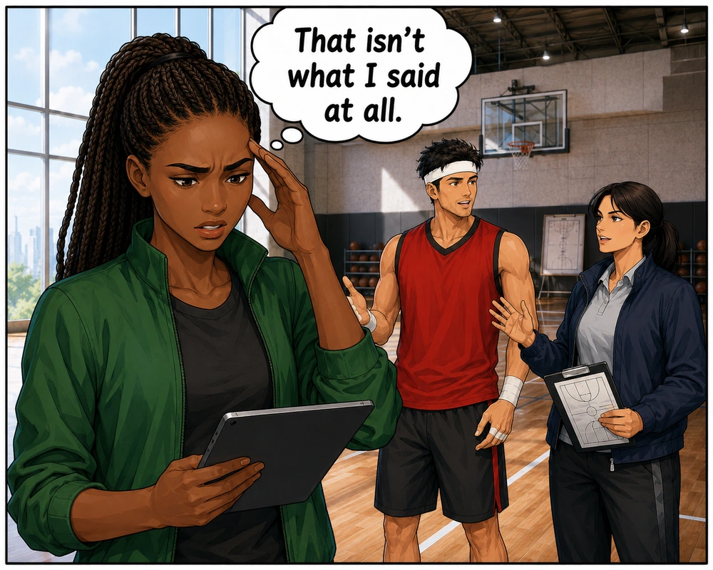 The first coach reacts in frustration because that is not what she said.