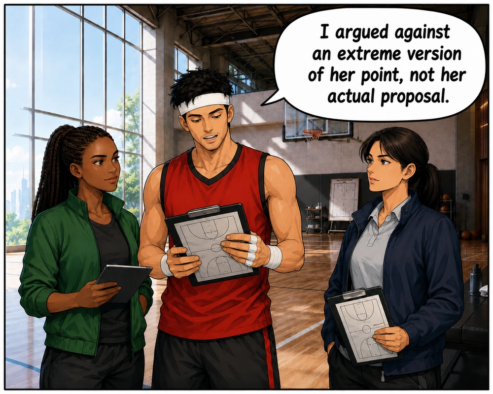 The player recognizes that he argued against an extreme version of the proposal rather than its actual point.