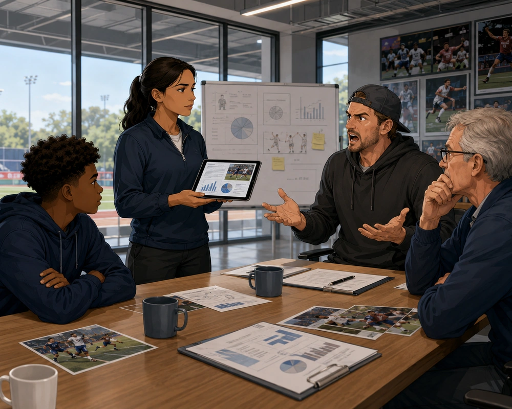 Speakers discuss a limited youth-sports safety review during a formal community meeting.