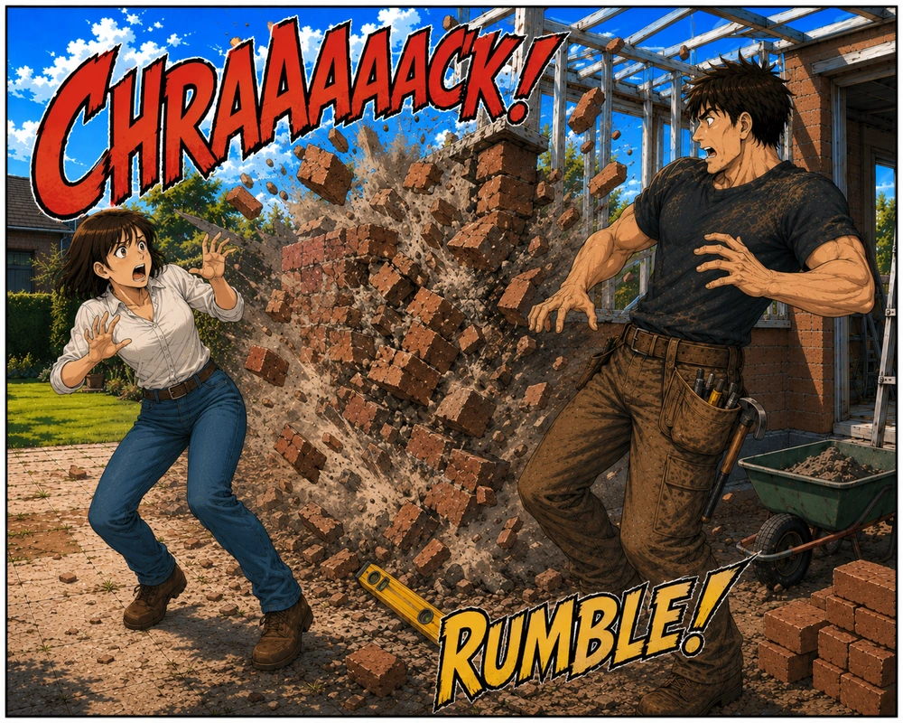 The unstable wall collapses while the original problem remains unresolved.